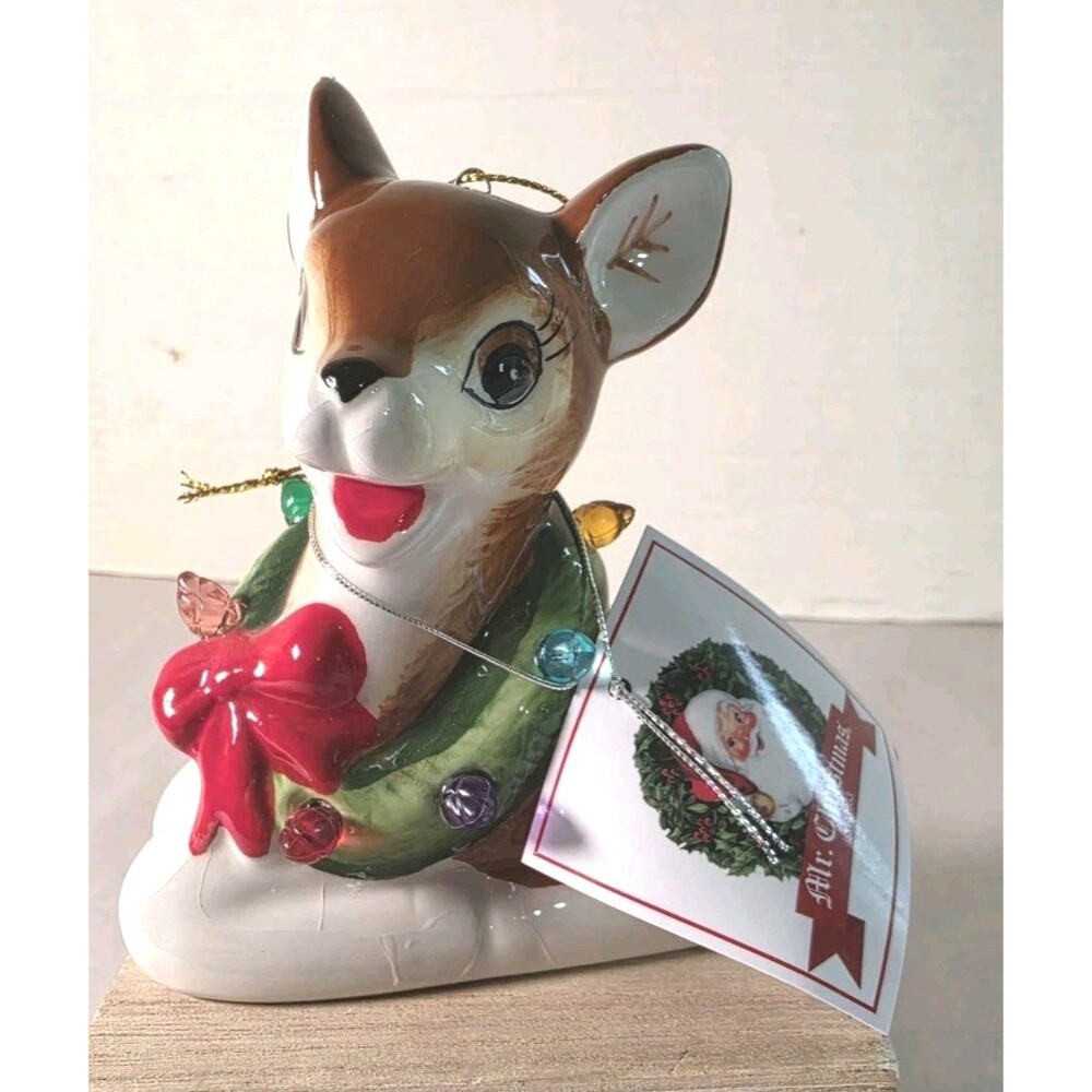 New Rudolph Mr. Christmas Ceramic Ornament Light Up 5.5" Follow The Magic